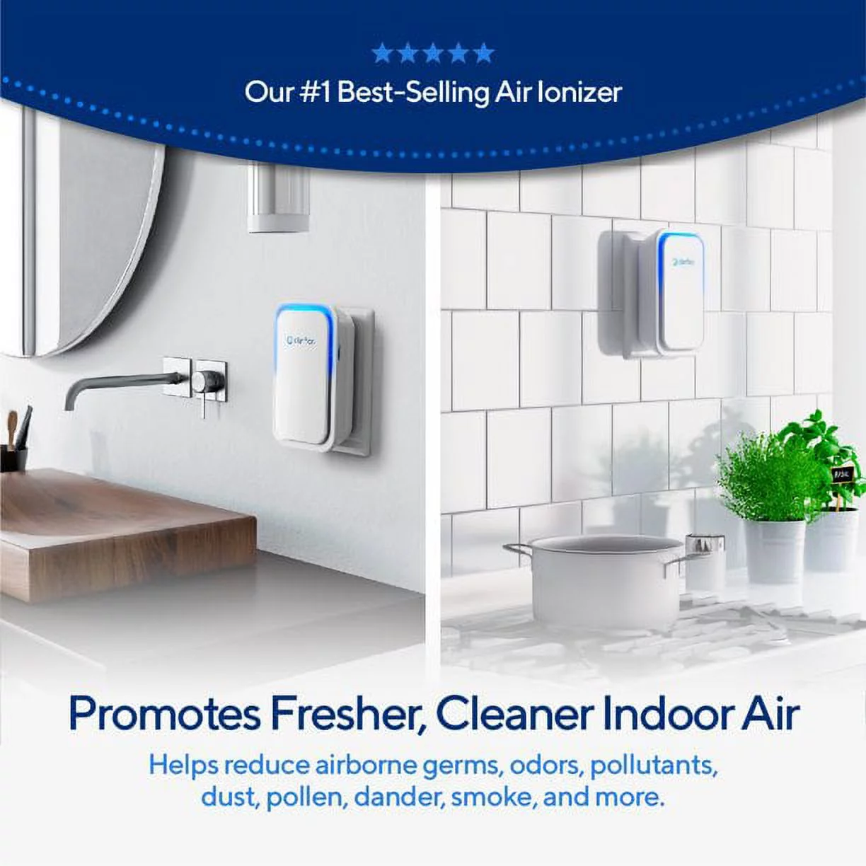 Clarifion - Negative Ion Generator with Highest Output (6 Units) Filterless Mobile Ionizer, Plug in, Eliminates: Smoke, Viruses, Allergens & More