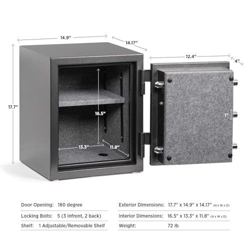 1200°F 30 Minutes Fireproof and Waterproof Safe Box, Digital Fire Proof Safe with 3 Spoke Detachable Handle, Personal safe for Home Office Money Gun (2.88Cubic Feet Black)