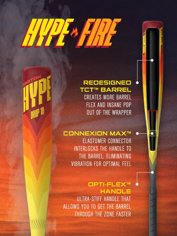 Easton | Hype FIRE Baseball Bat | USSSA | -5/-8/-10 Drop | 2 3/4" Barrel | 2 Pc. Composite
