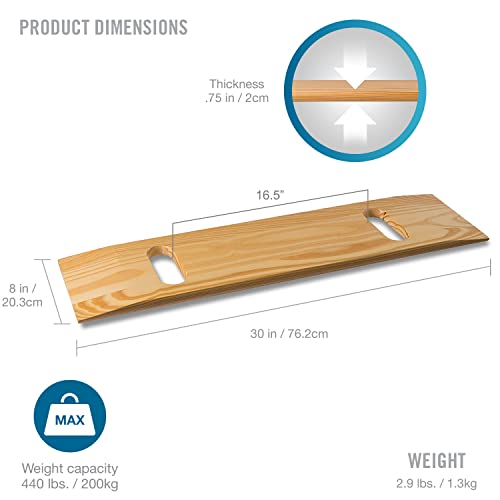 DMI Transfer and Slide Board, FSA Eligible, Made of Heavy-Duty Wood for Patient, Senior and Handicap Move Assist and Slide Transfers, Holds up to 440 Pounds,2 Cut Out Handles, 30 x 8 x 1 (Pack of 10)