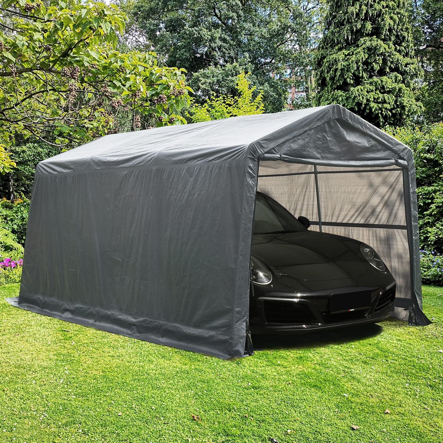 Walmokid 10x15ft Heavy Duty Carport Canopy with Sidewalls Portable Shed Outdoor Storage Shed,Gray