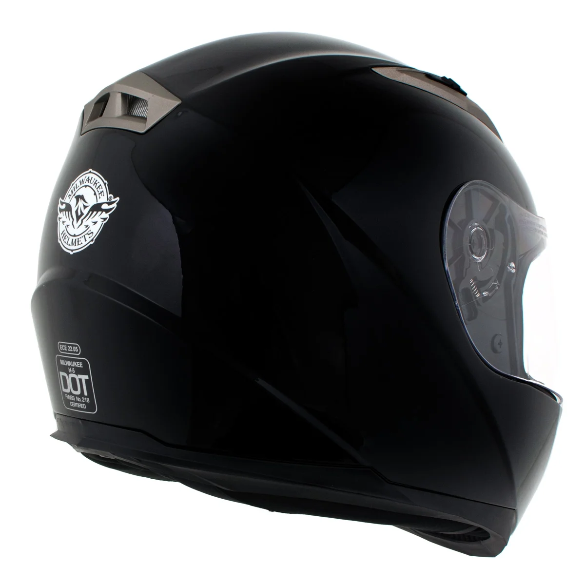 Milwaukee Helmets H510 Gloss Black 'Chit-Chat' Full Face Motorcycle Helmet w/ Intercom - Built-in Speaker and Microphone for Men / Women Medium