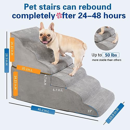 28 Inch High Dog Stairs & Steps for High Bed, Extra Wide 6 Tier Pet stairs, Dog Couch/Ramps for Small Dogs, Injured Pets or Older Dogs to Get On Bed, Pet Steps with Handle and Washable Cover