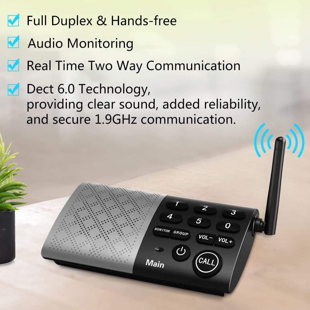Hosmart Full Duplex Wireless Intercom System Real Time, Two -Way Communication for Home and Office，Hands Free, Portable intercom, with Crystal Clear Sound, 1000 feet Range