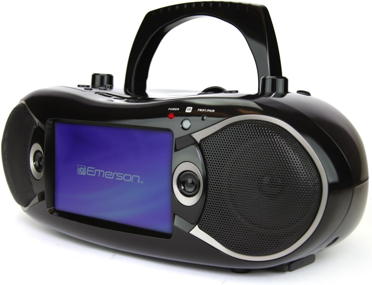 Emerson 7” Bluetooth DVD Boombox with AM/FM Radio & Digital TV, Portable Multimedia Player with 7" LCD Screen, HDMI, Bluetooth, USB/SD Playback, Twin Speakers, Black