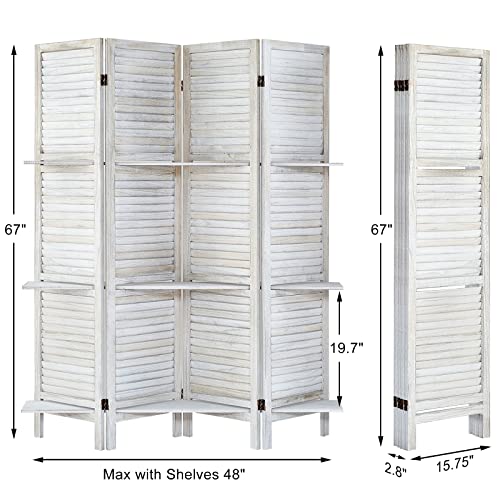 Room Divider with Shelves, Privacy Screen, Room Dividers and Folding Privacy Screens, 5 Panel Wood Temporary Wall Partition Separation Separator, Coconut