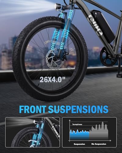 Racer Plus Adult Electric Bicycle, Peak 1000W Motor Electric Bike for Adults, Up to 28MPH 65Miles, 26x4.0 Fat Tire Electric Mountain Bike with 48V 13AH Battery, 7 Speed Front Suspension E Bike