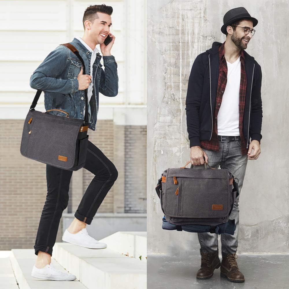 Estarer Laptop Messenger Bag 17-17.3 Inch Water-resistance Canvas Shoulder Bag for Work College