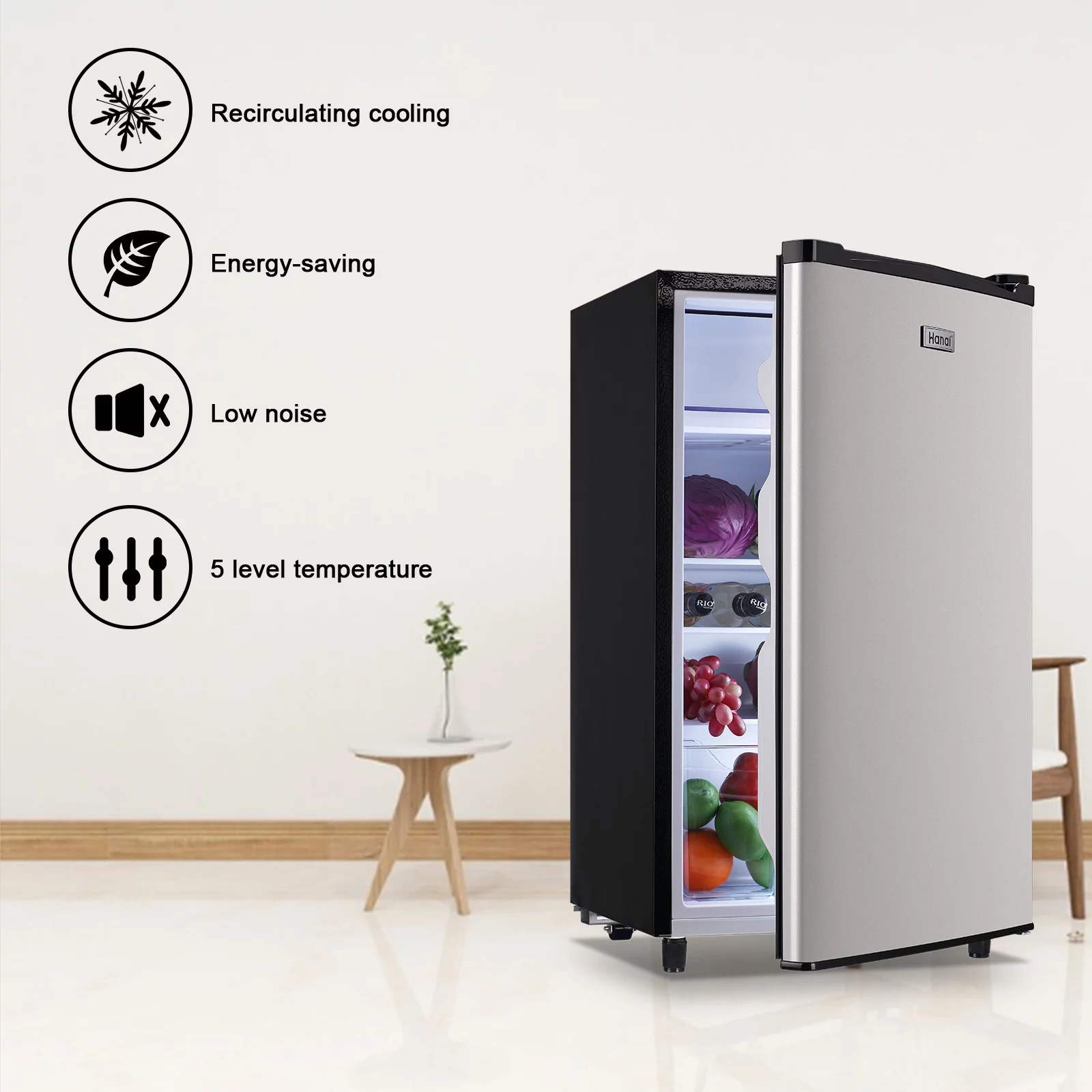 WANAI Mini Refrigerator 3.2 Cu.Ft, Single Door, Adjustable Removable Shelves Refrigerator Suitable For Dorm,Office,Living room Freezer Energy Saving for Garage Apartment Kitchen or Business, Black