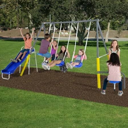 Sportspower Cambridge Swing Set with 2 Swings, Teeter Totter, 2 Person Glider, and Heavy Duty Slide, Size: 1, Gray