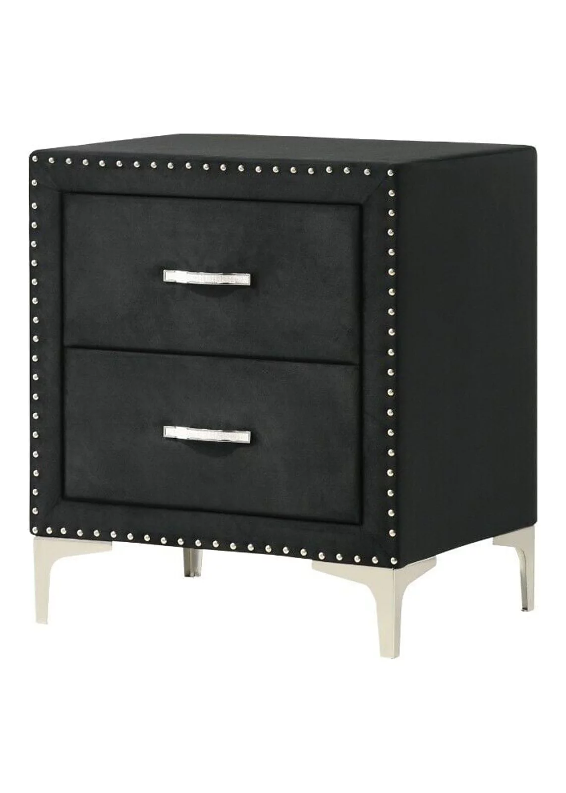 Modern Glamourous 6pc King Size Bed Dresser Mirror Nightstands Chest Bedroom Set Black Velvet Upholstery Furniture