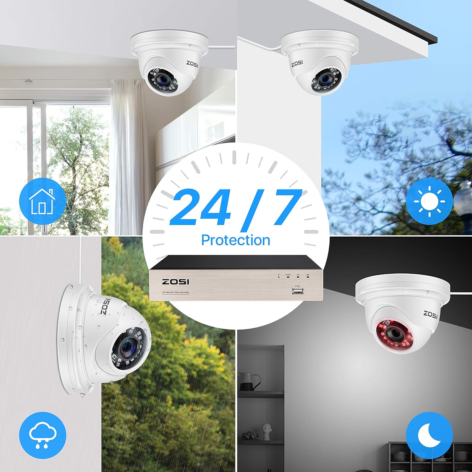 ZOSI H.265+ 8CH 5MP PoE Home Security Camera System with 2TB HDD, 5MP/2K+ 8-Channel NVR and 8pcs Wired 5MP Indoor Outdoor PoE IP Surveillance Cameras with 80ft Night Vision,Motion Alert,Remote Access