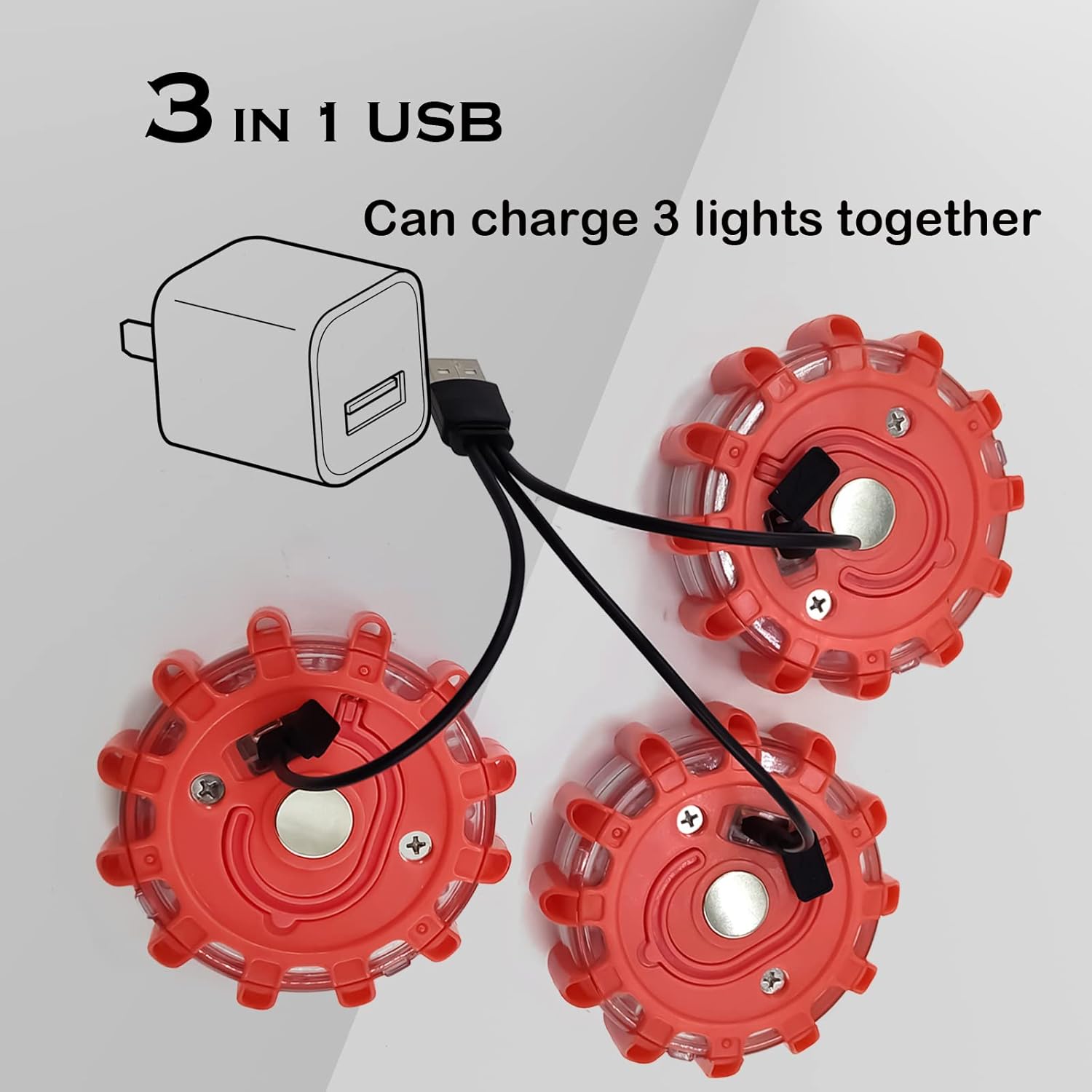 8 Pack Rechargeable LED Road Flares Roadside Emergency Car Kit, Emergency Lights for Vehicles with Magnetic Base & Hook, 3 in 1 USB Cable Included