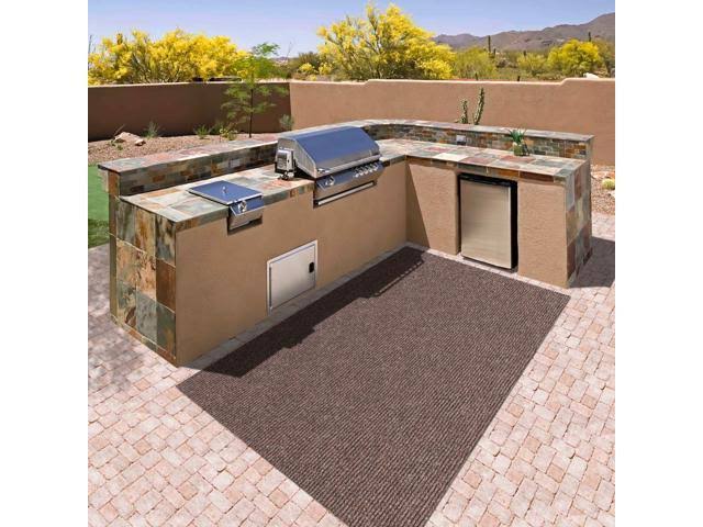 House, Home and More Heavy-Duty Ribbed Indoor/Outdoor Carpet with Rubber Marine Backing - Tuscan Brown 6' x 15'