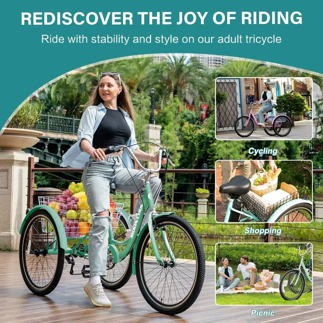 Docred Adult Electric Tricycles 3 Wheel Electric Bike, 24Inch 15.5 mph 500W Electric Trikes，7-Speed & 4 Adjustable Riding Modes Electric Tricycle with 36V Removable Lithium Battery - Curated Treasures Market