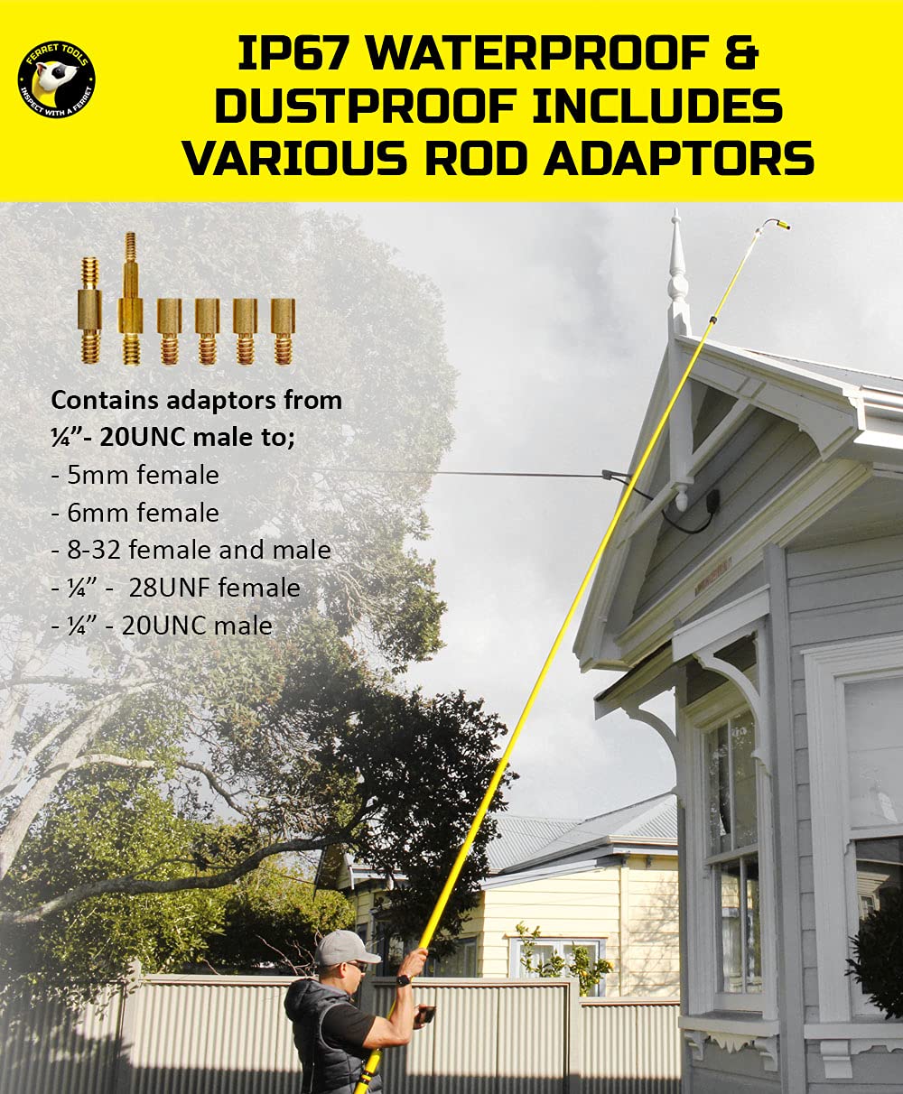 Ferret Sweeps Wireless Inspection Camera - WiFi Chimney Flue Camera with 720p HD, Digital Zoom & Variable Focus, Adjustable LED Lights, IP67 Rated, Chimney Tool with Free App & Rod adaptors