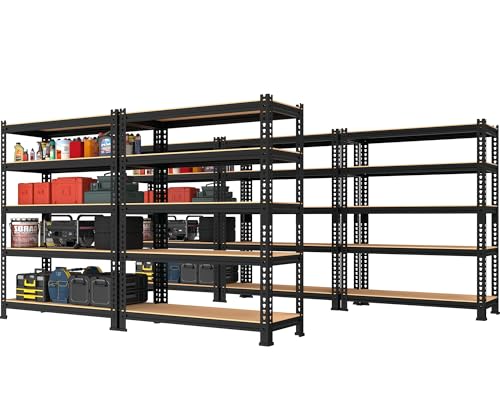 PrimeZone 2 Pack Storage Shelves 48" x 24" x 72" - 5 Tier Heavy Duty Adjustable Garage Storage Shelving, Metal Storage Utility Rack Shelf Unit for Warehouse Pantry Closet Kitchen, Black