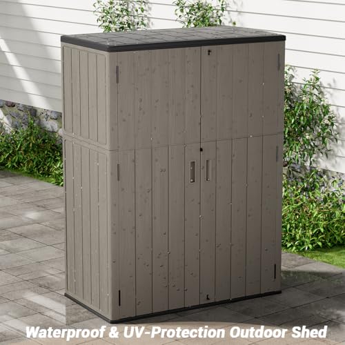 KINYING Horizontal Outdoor Storage Shed,47 Cu.ft Resin Outdoor Storage Cabinet Waterproof for Garden/Patio/Backyards