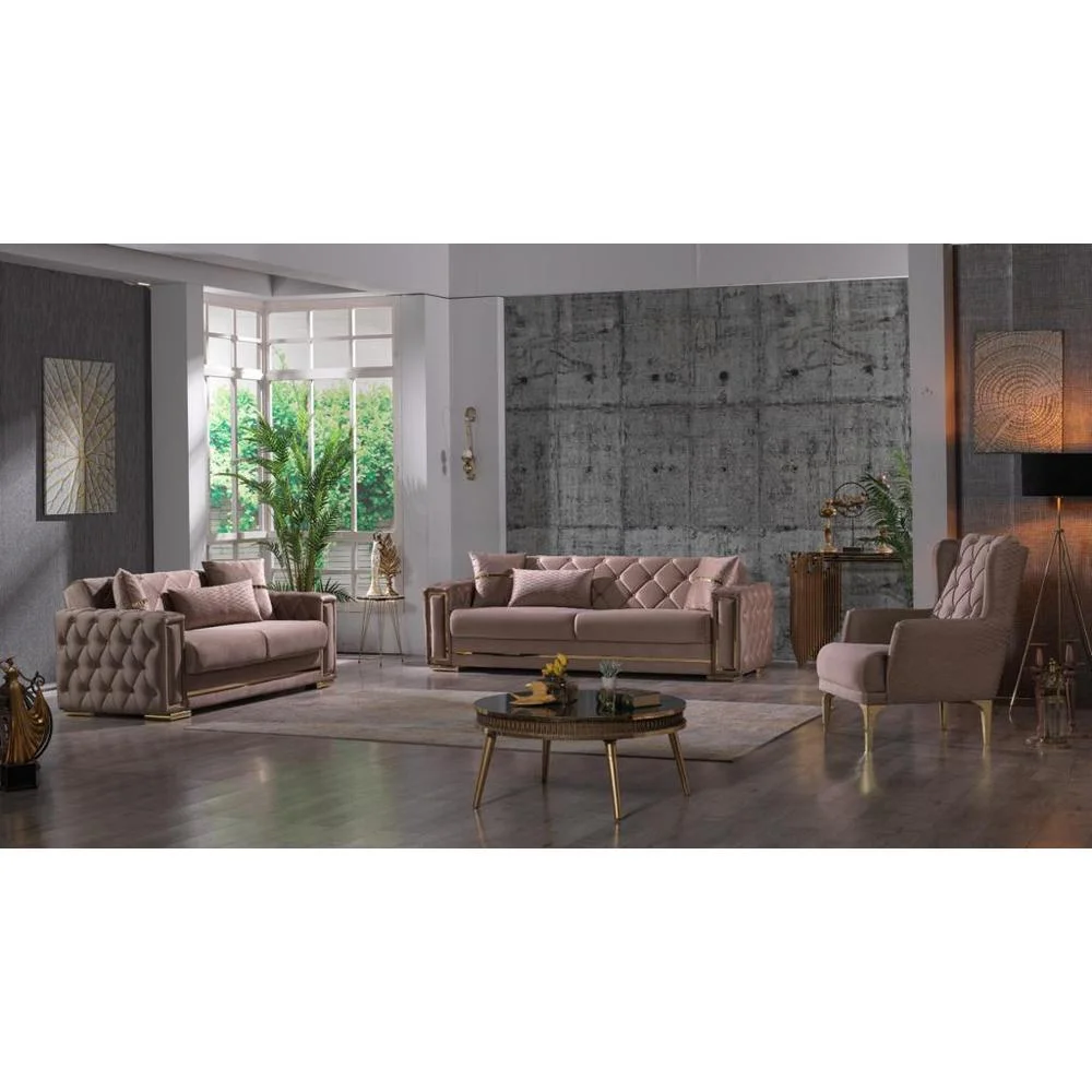 Furnia Bolivya Convertible Sleeper Loveseat, Vizon