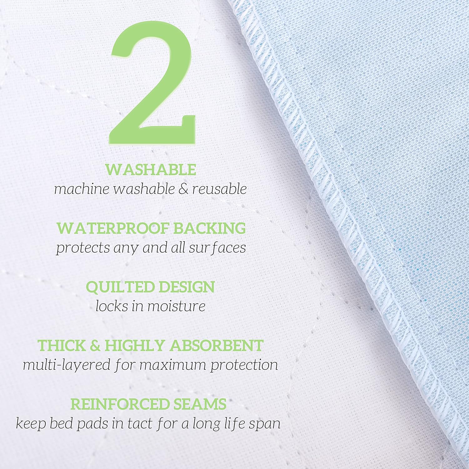 GREEN LIFESTYLE Washable Underpads, Pack - of 6 Large Bed Pads, 30" x 34", for use as Incontinence Bed Pads, Reusable pet Pads, Great for Dogs, Cats, Bunny & Seniors (6 Pack - 30x34)