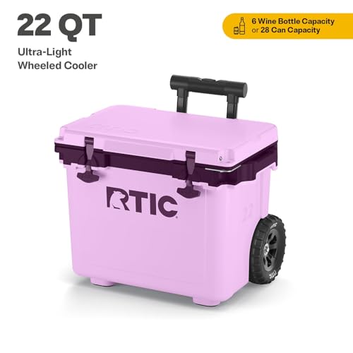 RTIC 22 QT Ultra-Light Wheeled Cooler with Handle, Hard Insulated Portable Ice Chest Box for Beach, Drink, Beverage, Camping, Picnic, Fishing, Boat, Barbecue