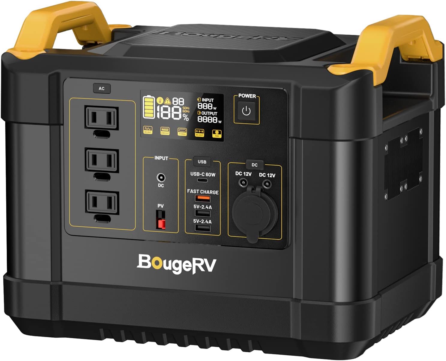 BougeRV Portable Power Station 1200W, 1100Wh Solar Generator, 1500 Cycles Lithium Battery Backup Power Supply, 3x110V/1200W Pure Sine Wave AC Outlet for Outdoor, Camping, Emergency, Refrigerator, CPAP