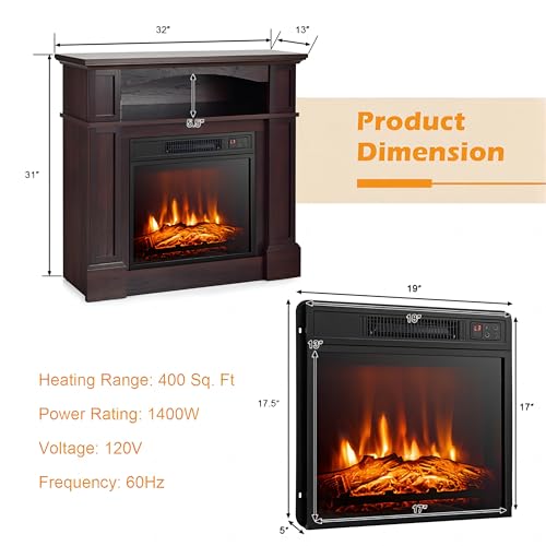 SIMOE 32 Inch Electric Fireplace, 1400W Freestanding Fireplace Heater w/Remote Control & Adjustable 3D Flame Effect, Indoor Fireplace Mantel for Living Room, Bedroom