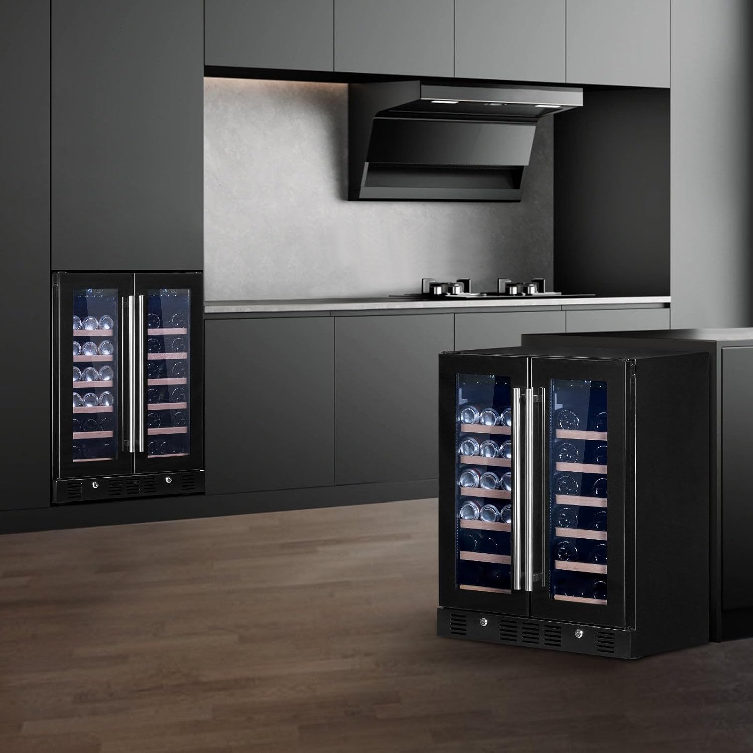 24 inch Wine and Beverage Refrigerator with Dual Zone Tempered Glass Door and Digital Temper Control - Built-in or Freestanding - ETL Certified