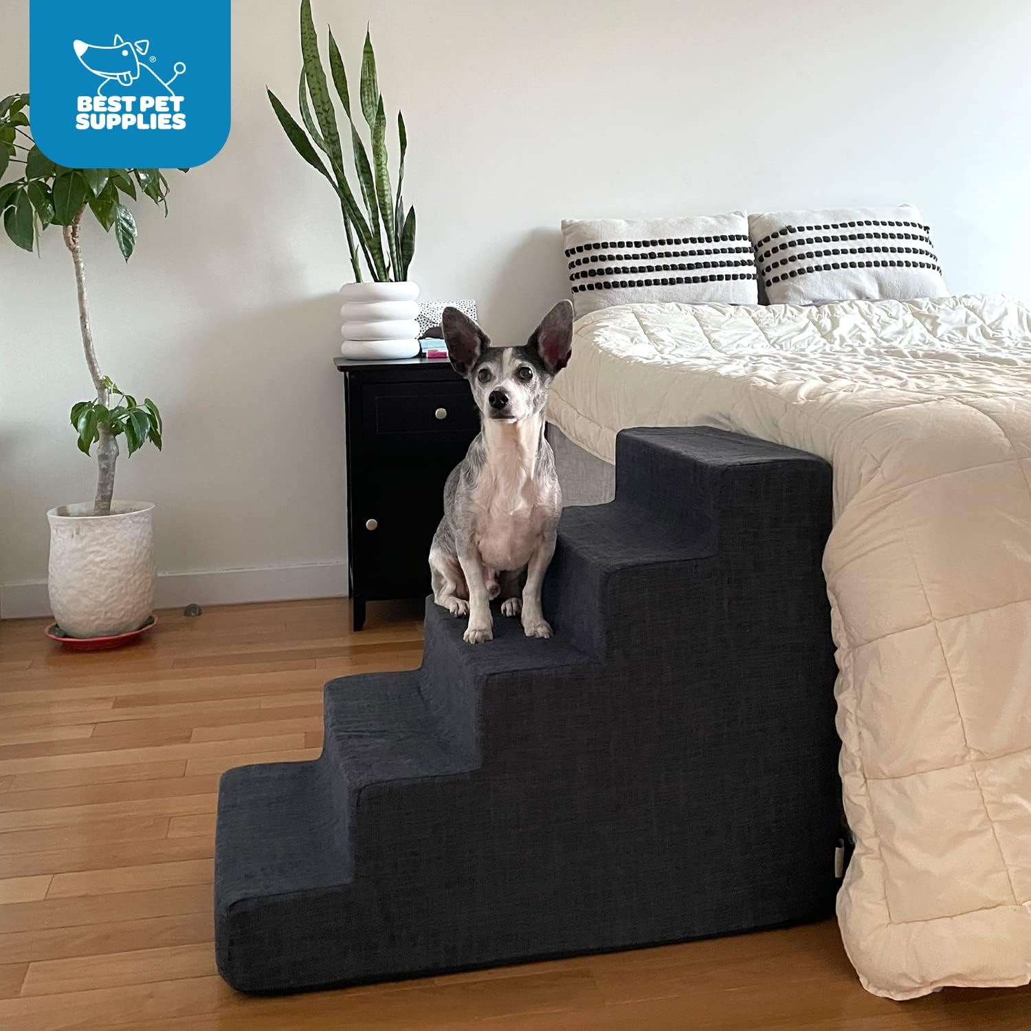 Best Pet Supplies Pet Steps and Stairs with CertiPUR-US Certified Foam for Dogs and Cats - Gray Lattice Print, 5-Step (H: 22.5) Pack of 2