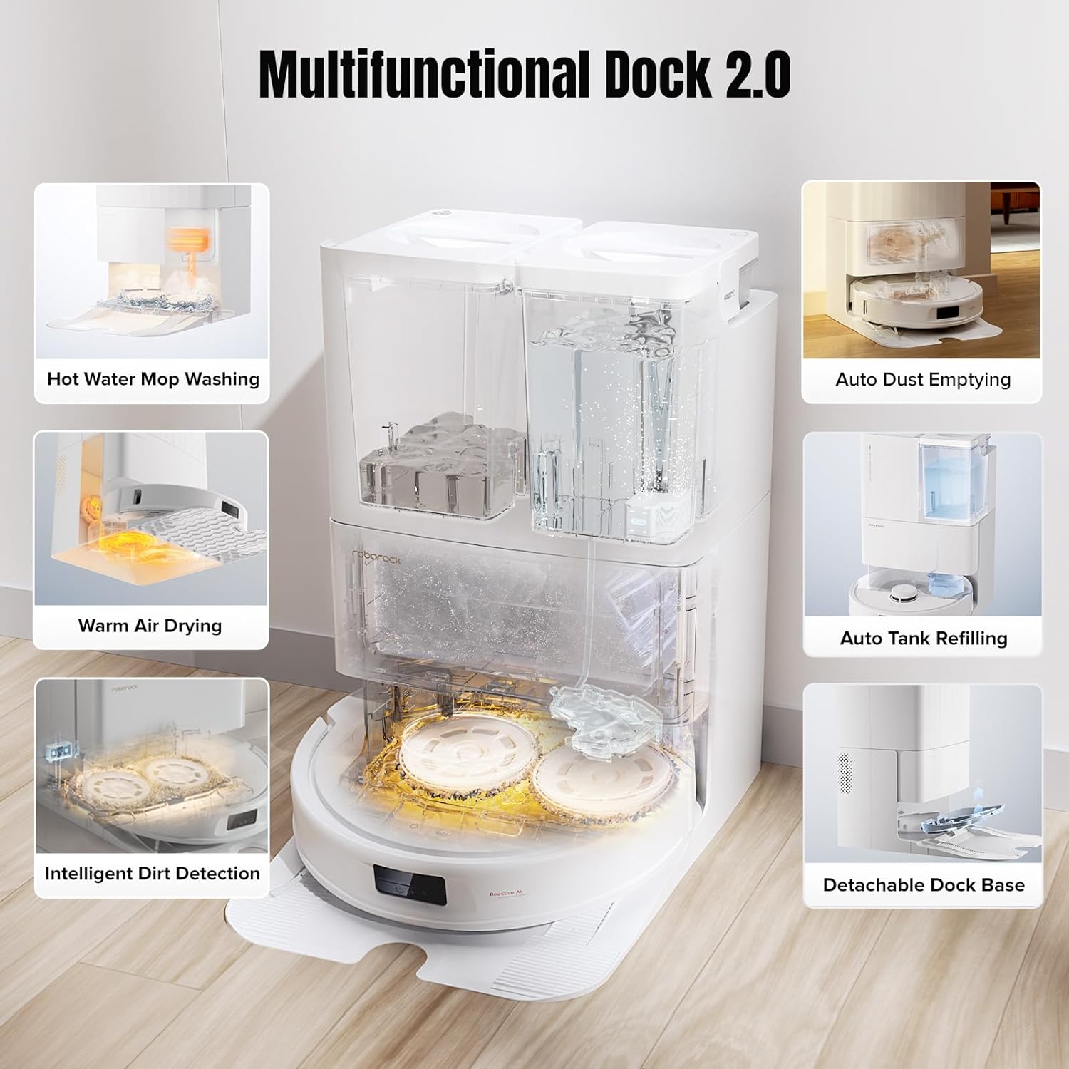 roborock Qrevo MaxV Robot Vacuum and Mop, FlexiArm Design, Hot Water Re-Wash & Re-Mop, Auto-Drying, Self-Emptying, 7000Pa Suction, Built-in Voice Assistant, Auto Mop Lifting, Smart Obstacle Avoidance