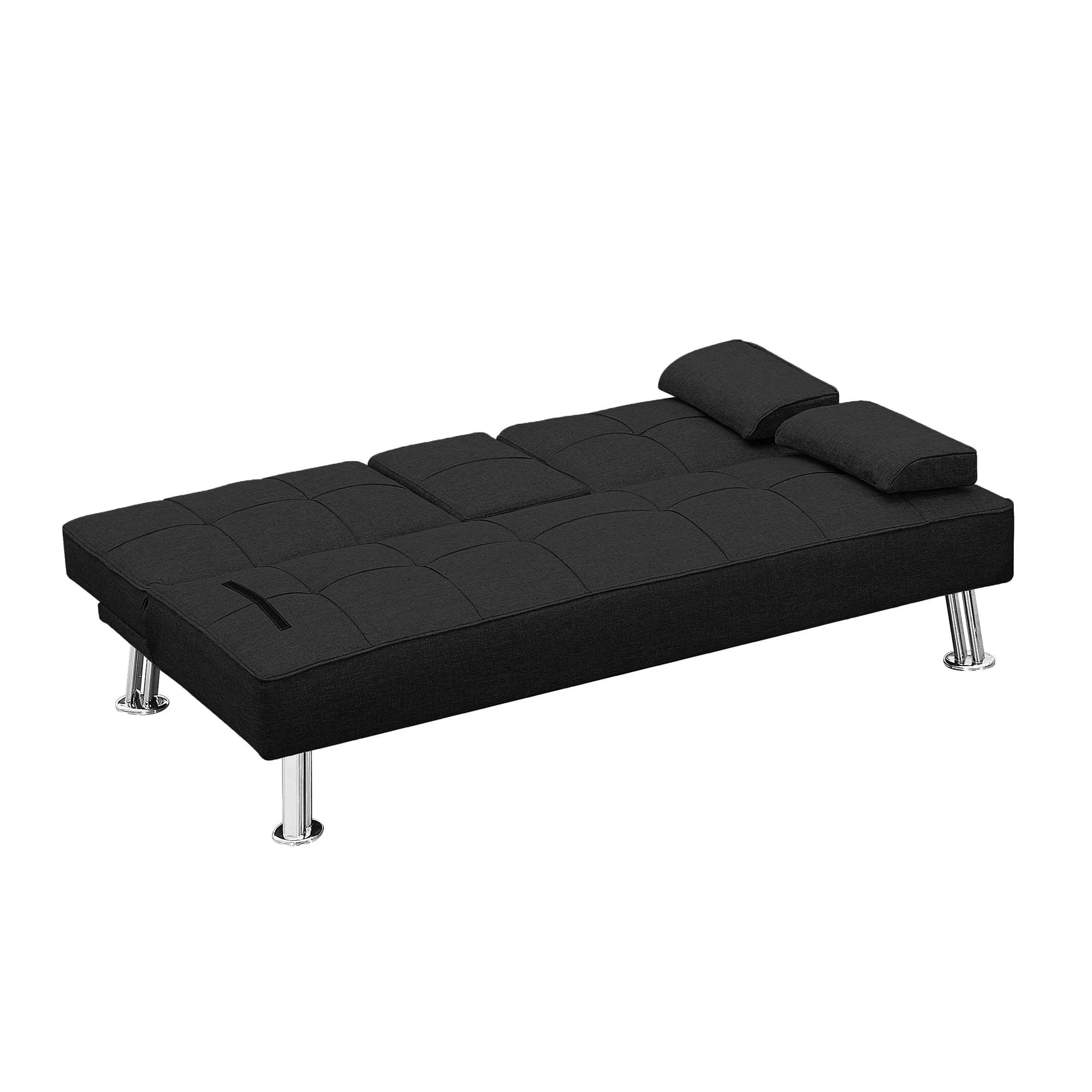 Convertible Folding Futon Sofa Bed with 2 Cup holders , Loveseat Sofa Bed Black