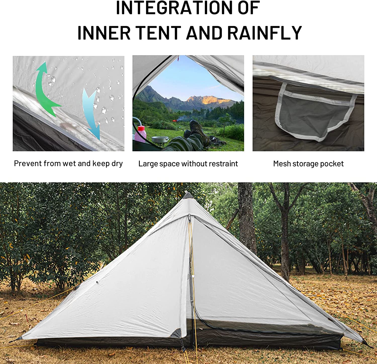 1 Tent 3-Season Backpacking Tent for 1-Person or 2-Person Camping, Trekking, Kayaking, Climbing, Hiking