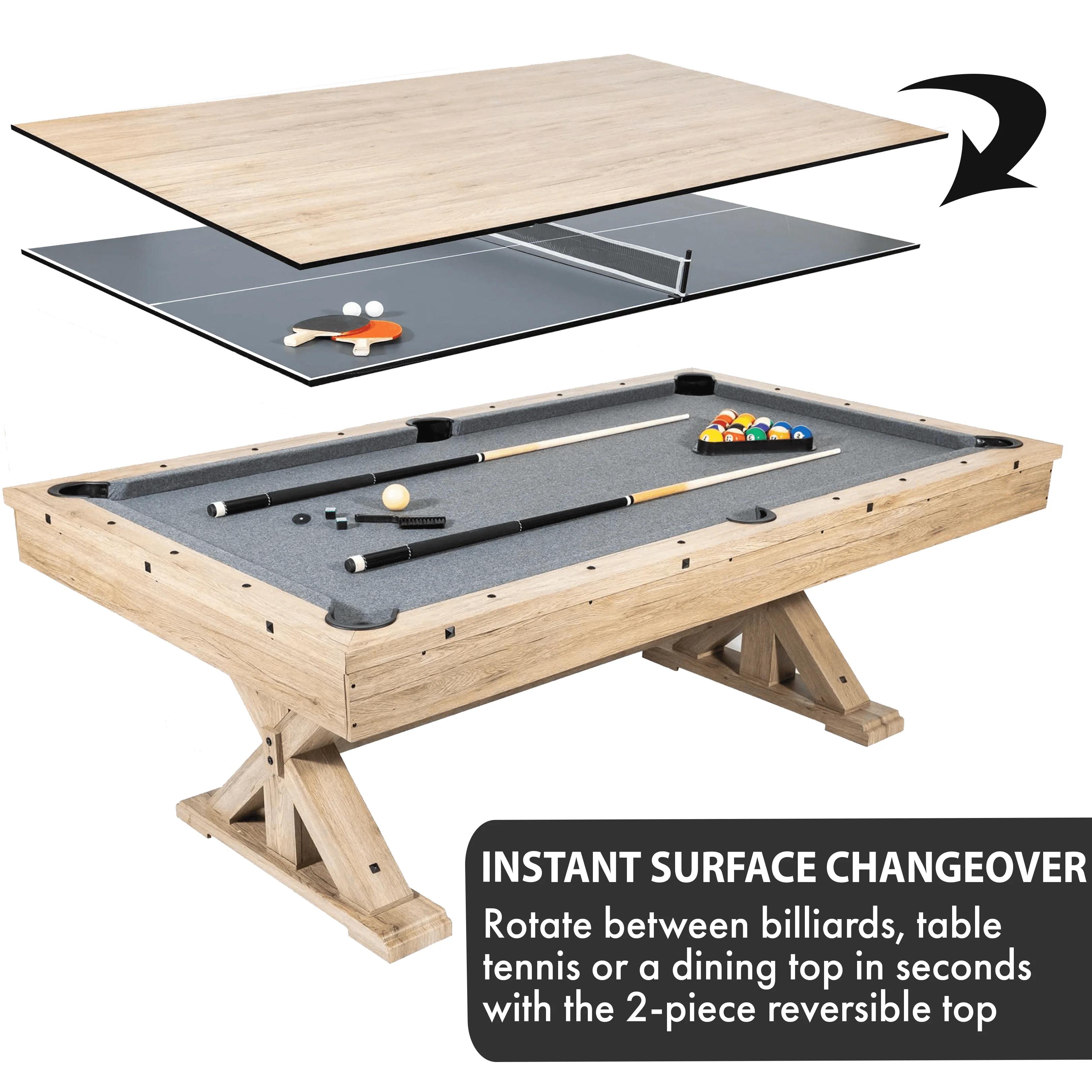 Freetime Fun Rockford 7-ft 3 in 1 Multi Game Featuring Pool Table with Dining and Table Tennis Tables, Upgraded Accessories Included - RB3010A