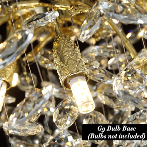 Modern K9 Crystal Chandelier Lighting Gold Luxury Tree Branch Chandelier Pendant Round Ceiling Light Fixtures for Dining Room,Bedroom,Living Room (Gold-D30IN)