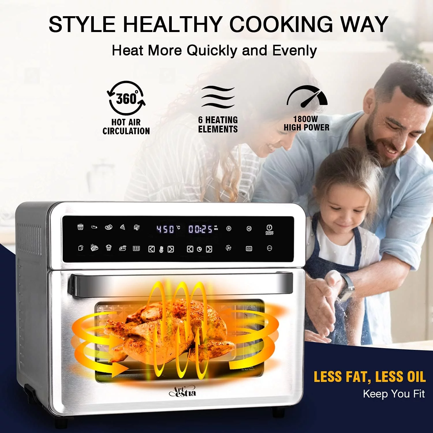 Oven Air Fryer, 26QT Extra Large Toaster Oven Air Fryer Combo With Rotisserie And Dehydrator, Digital Countertop Convection Oven Airfryer Fit 10" Pizza, 7 Accessories,1800W (Digital Countertop)