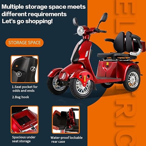 ccko Folding Mobility Electric Scooter 60V 800W Powerful Motor,Mobility Scooters for Adults,4 Wheel Portable Power Travel Scooters,30 Miles Long Range Electric Powered Wheelchair Device (Red)