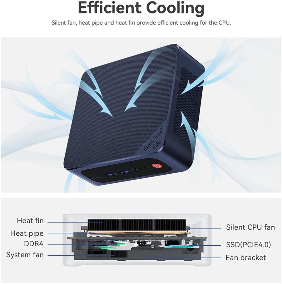 Beelink SEI12 Mini PC with Intel Core i7-12650H(10C/16T), 32GB DDR4, 500GB NVMe M.2 SSD, Dual Display 4K Output, WiFi 6, Bluetooth 5.2 W-11 Mini Desktop Computer