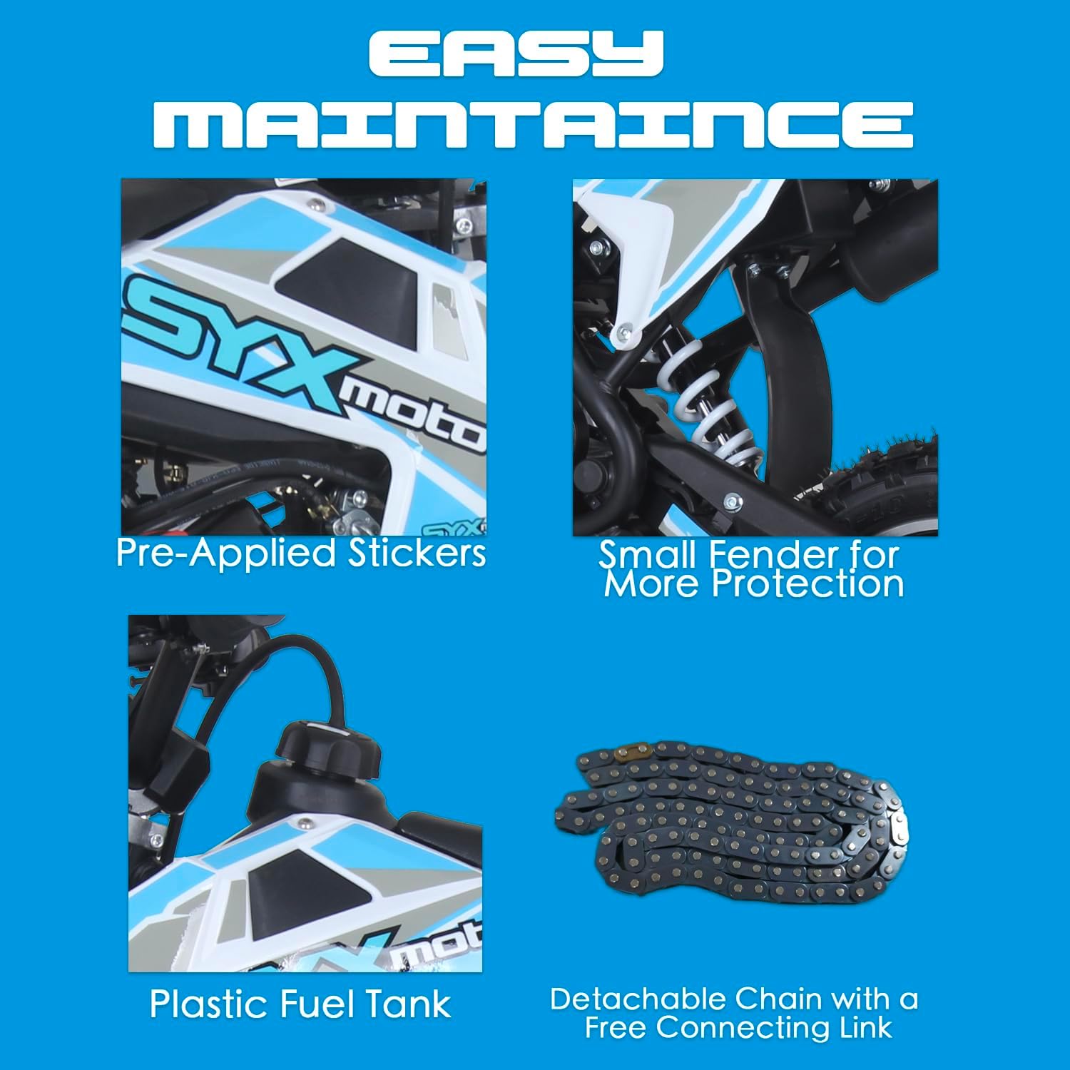 SYX MOTO VK 58cc 4 Stroke Real Motorcycle Engine Gas Powered Powerful Mini Dirt Bike(BLUE/WHITE)