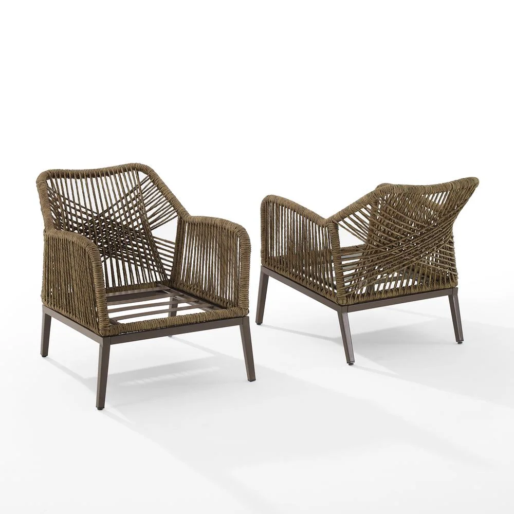 Crosley Furniture Haven 2Pc Outdoor Wicker Armchair Set in Gray & Brown