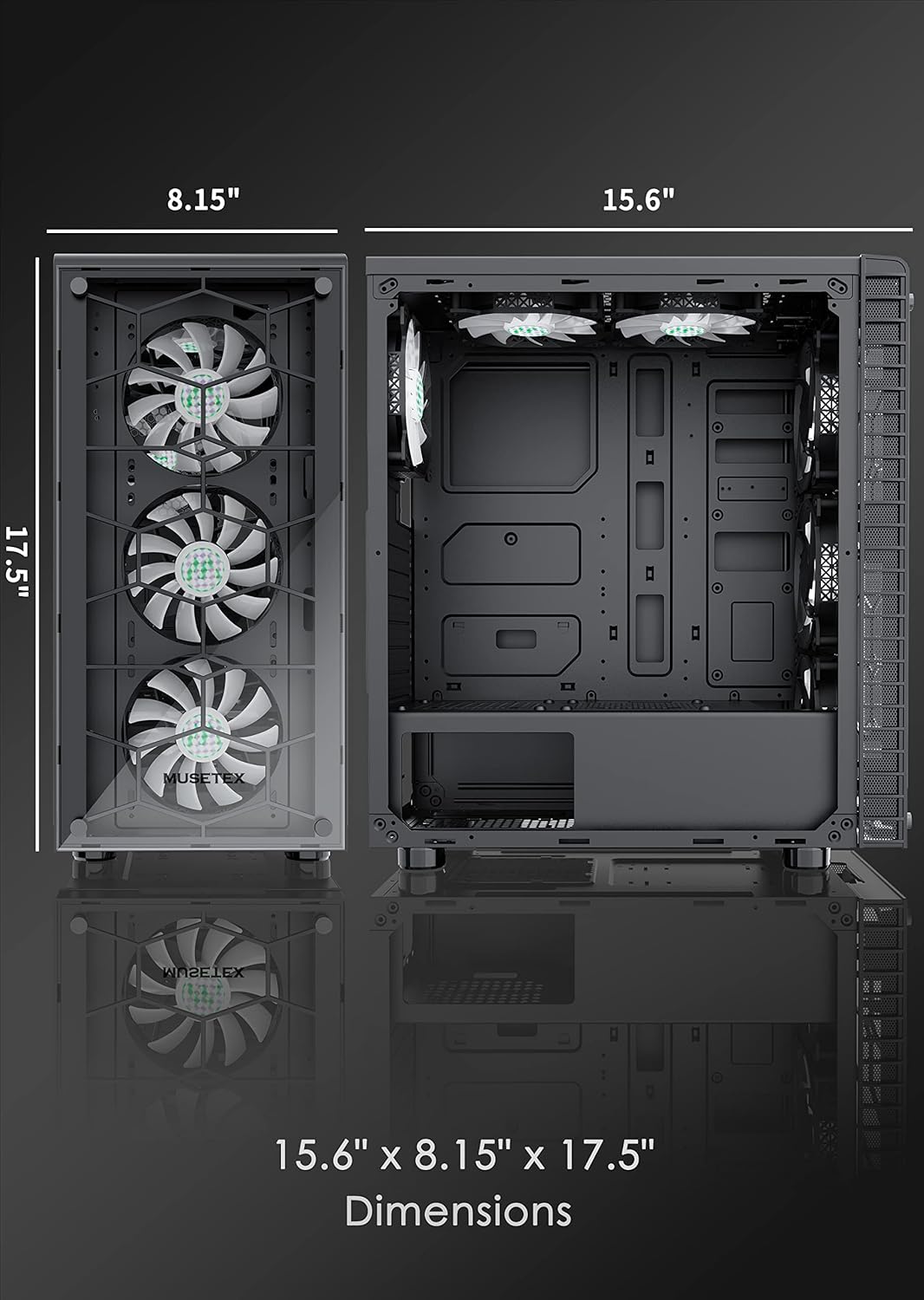 MUSETEX ATX PC Case MN6-B Bundle with CPU Fan
