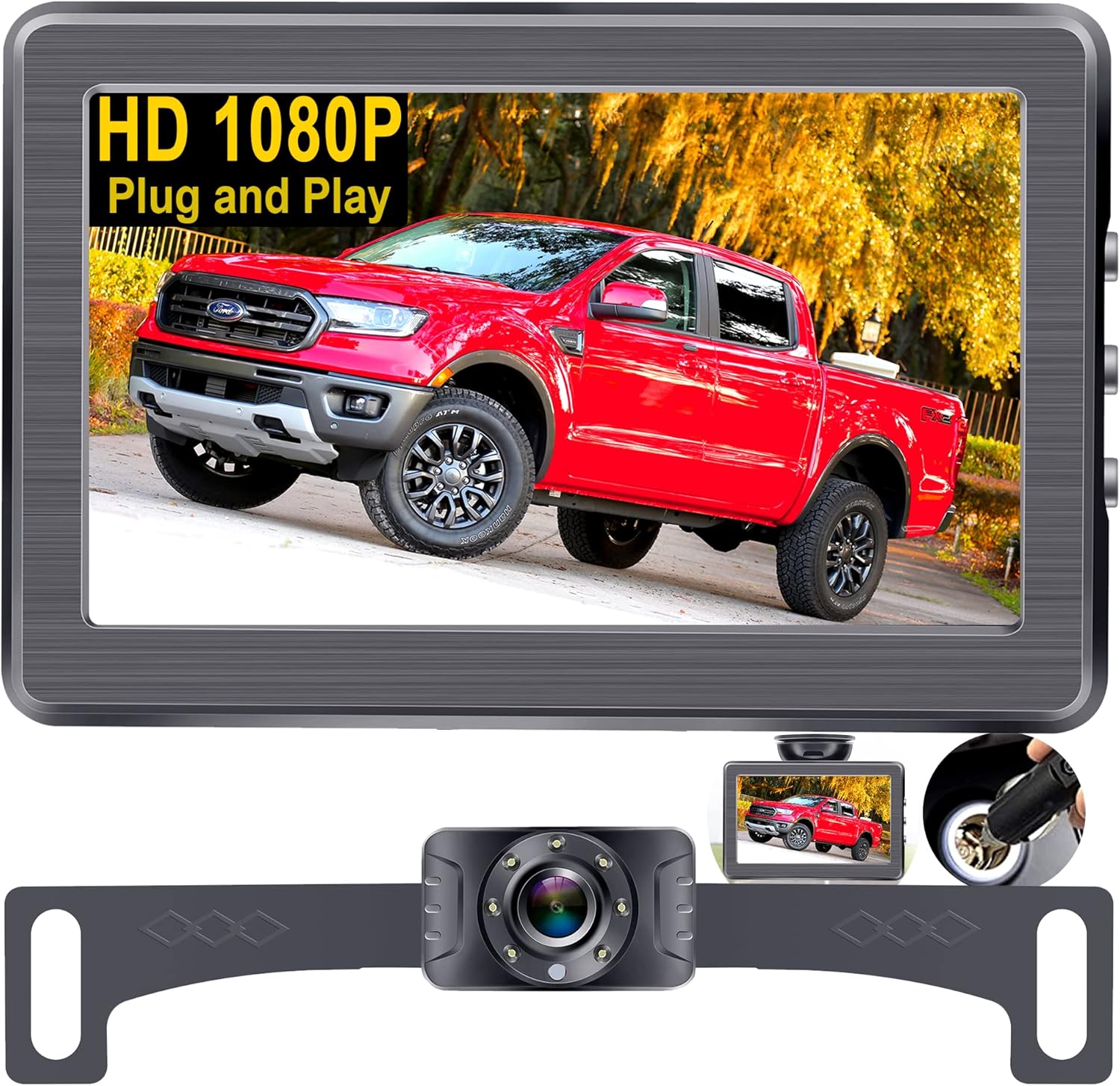 Backup Camera for Car Truck HD 1080P Rear View Mirror Camera System with 4.3 Inch Monitor, Easy to Install,6 LED Lights Clear Night Vision, DIY Grid Lines - AMTIFO A2