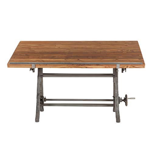 Vintage Drafting Table | Adjustable Height and Tiltable. Features Iron Cast Base and Reclaimed Mango Wood Table Top.
