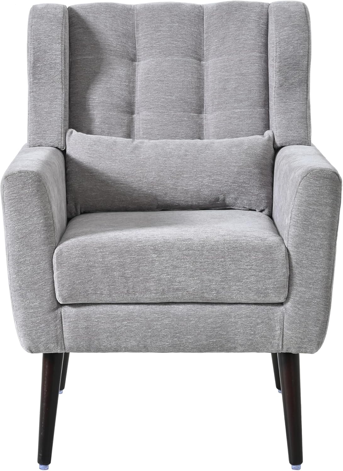 Modern Accent Chair,Chenille Arm Chairs for Living Room,Upholstered Mordern Armchair,Comfy Soft Padded Lounge Chair in Small Space, Bedroom, w/Pillow, Solid Wood Leg