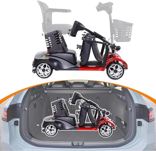 Folding Mobility Scooter for Seniors 4 Wheel Scooter for Adults Electric Medical Scooter Compact for Travel - Electric Powered Wheelchair Device - Compact Heavy Duty Mobile (red)