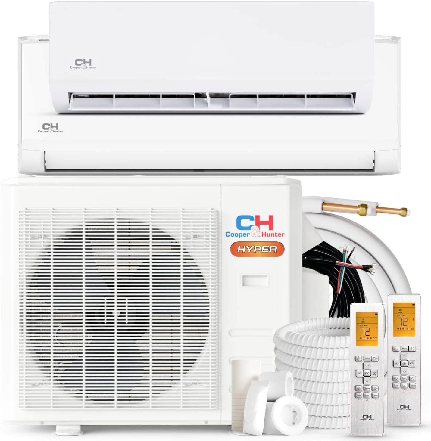 Cooper&Hunter 36,000 BTU Dual Zone 18,000 BTU + 18,000 BTU Hyper Heat Ductless Mini Split Air Conditioner and Heater Full Set with 25ft Installation Kits