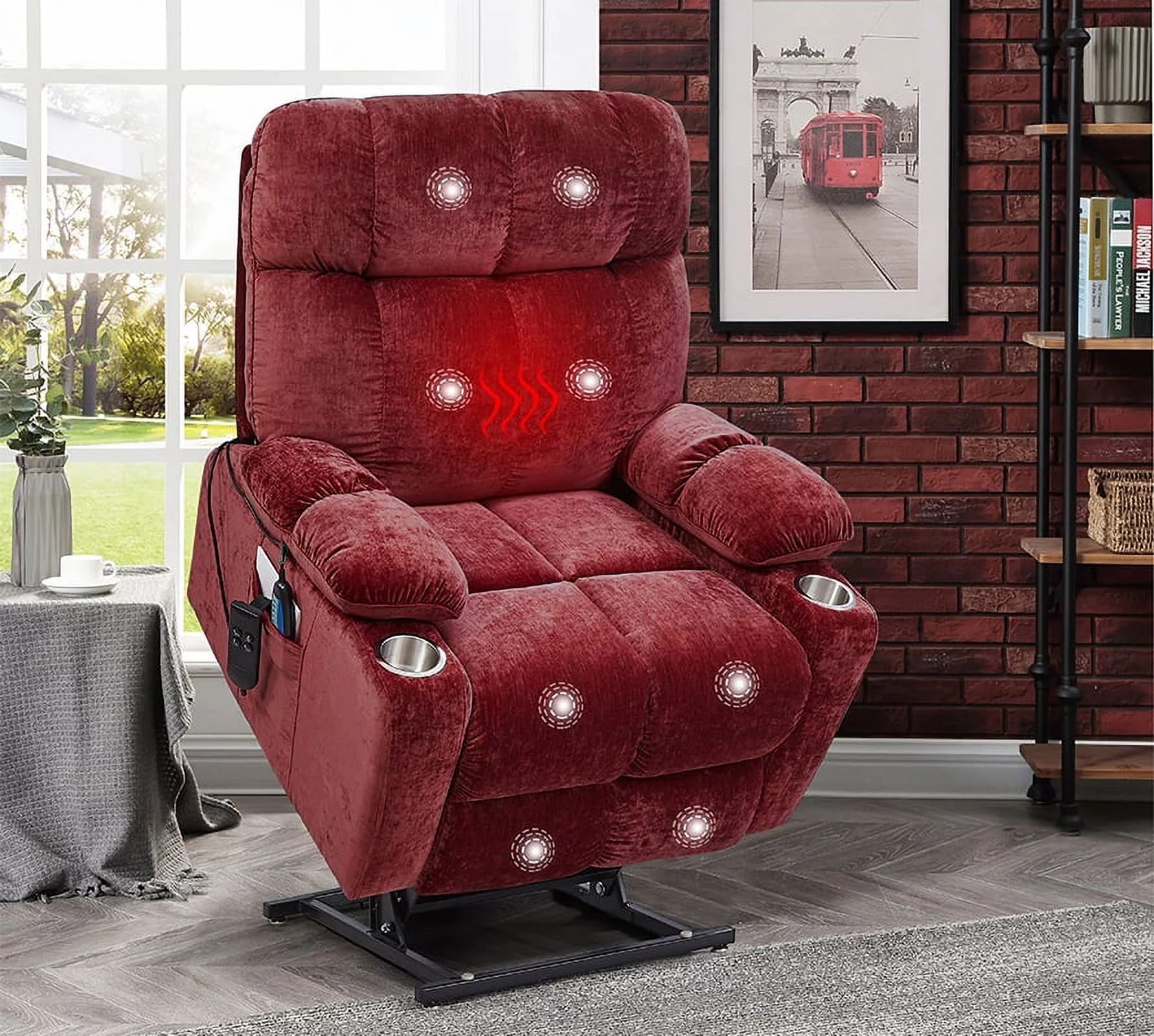 THINK 30,Dual OKIN Motor Power Lift Recliner Chair for Elderly Infinite Position Lay Flat form 105° to 180° Recliner with Heat Massage,Red