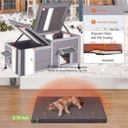 Outdoor Cat House Insulated Feral Kitty Shelter with Liner Weatherproof Cat Condo for Winter,Large Space