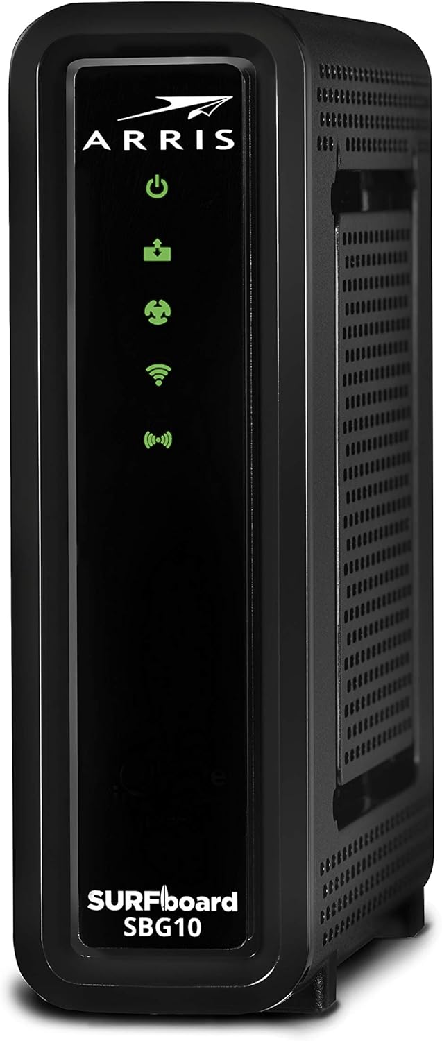 ARRIS SURFboard SBG10 DOCSIS 3.0 Cable Modem & AC1600 Dual Band Wi-Fi Router, Approved for Cox, Spectrum, Xfinity & others (black)