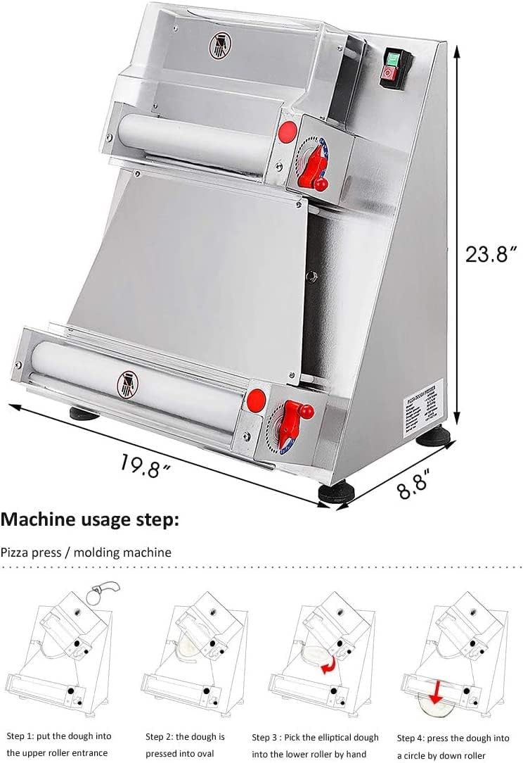 Pizza Press, 370W Automatic Pizza Dough Roller Machine, Commercial Dough Sheeter Maker, 3-15 inch Pizza, 1-5.5mm Thickness