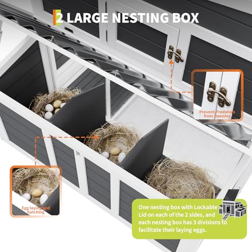 Wooden Chicken Coop, 54.41" x 34.49" x 34.05" Chicken Coop for 4-6 Chickens, with 2 Sides Large Nesting Boxes, Outdoor Poultry Cage Rabbit Cage with Ramps & Tray